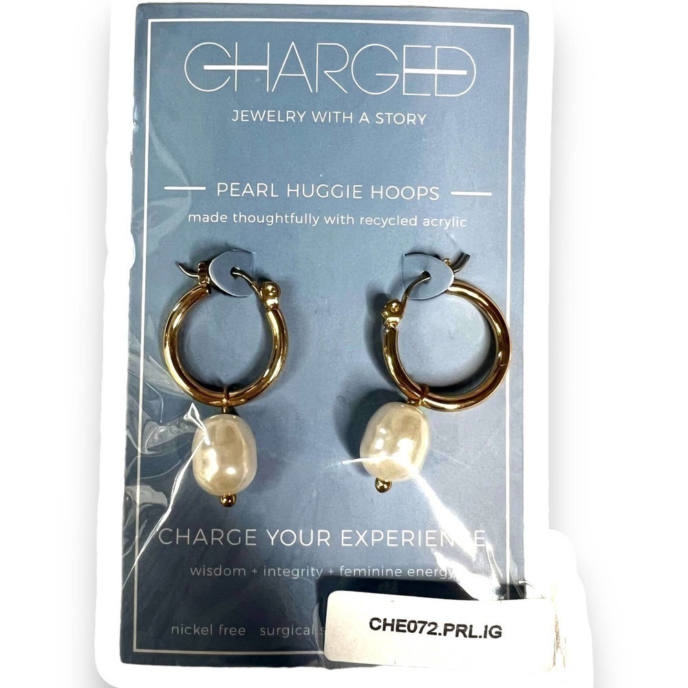 Charged Jewelry Pearl Stone Huggie Earrings New
